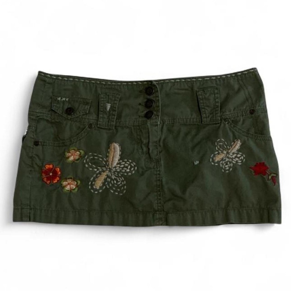 Twenty One Cargo Mini Skirt Womens M Olive Green Excellent Embroidered Y2K Boho